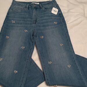 Altar'd State Light Blue Embellished Straight Leg Jeans